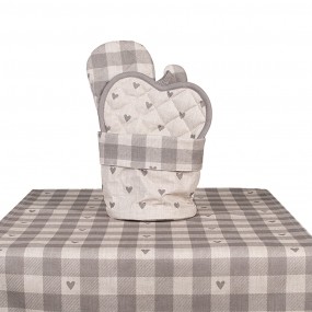 2LVT50G Bread Basket Ø 15x16 cm Beige Grey Cotton Hearts Round