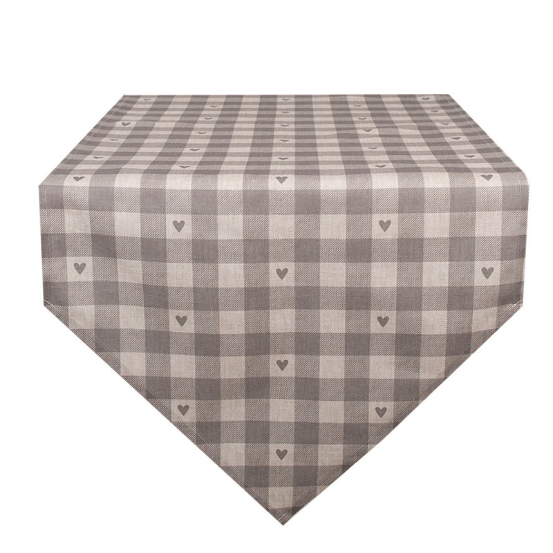 LVT65G Table Runner 50x160 cm Beige Grey Cotton Hearts