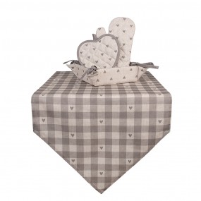 2LVT65G Table Runner 50x160 cm Beige Grey Cotton Hearts