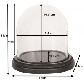 26GL2488 Cloche 17x14x18 cm Brown Wood Glass Oval Glass Bell Jar