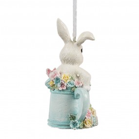 26PR4408 Ciondolo di Pasqua Coniglio 8x4x10 cm Bianco Blu  Plastica