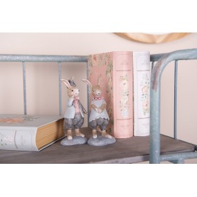 26PR5258 Dekorationsfigur Kaninchen 13 cm Beige Blau Kunststoff