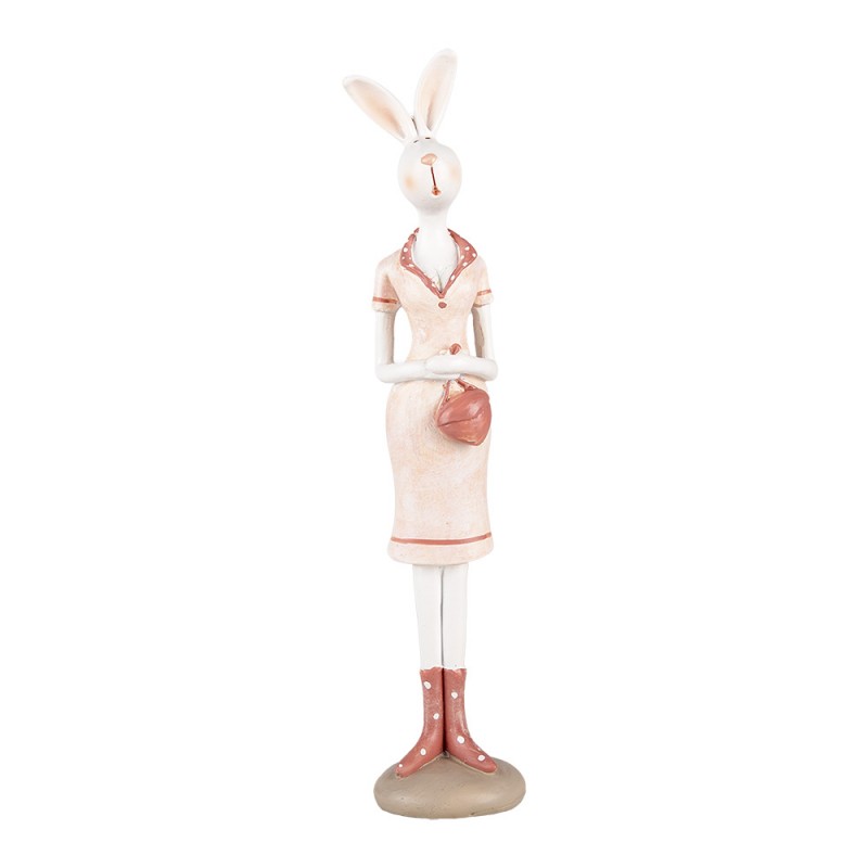 6PR5245 Figurine décorative Lapin 22 cm Blanc Rose Plastique