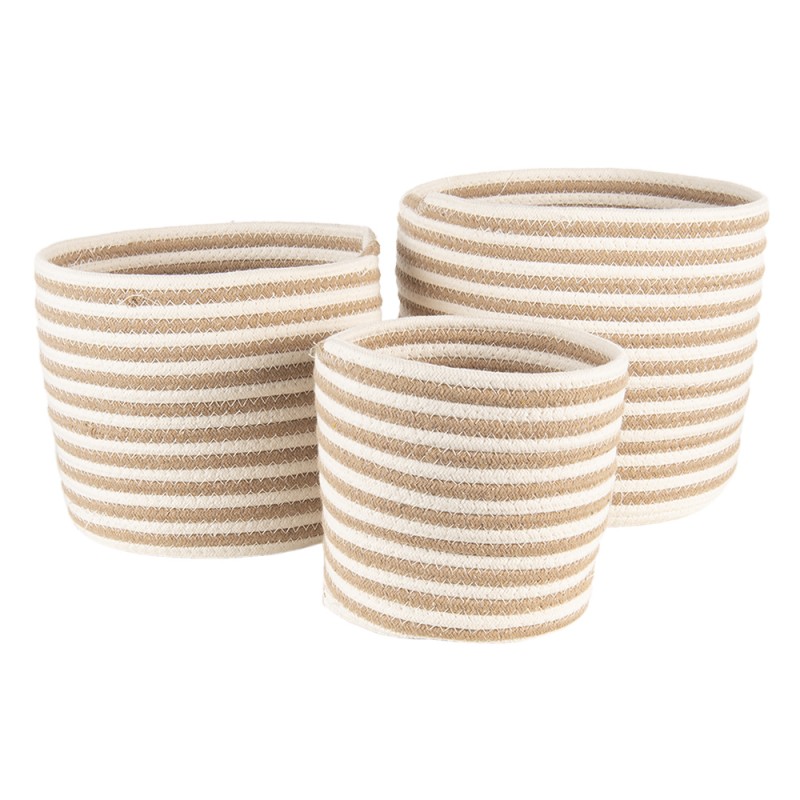 6RO0517 Storage Basket Set of 3 Ø 26 Ø 26 Ø 19 cm Beige Brown Seagrass Round Basket