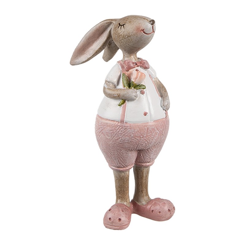 6PR5246 Figurine décorative Lapin 11 cm Beige Rose Plastique