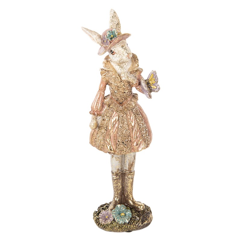 6PR5507 Dekorationsfigur Kaninchen 26 cm Beige Goldfarbig Kunststoff