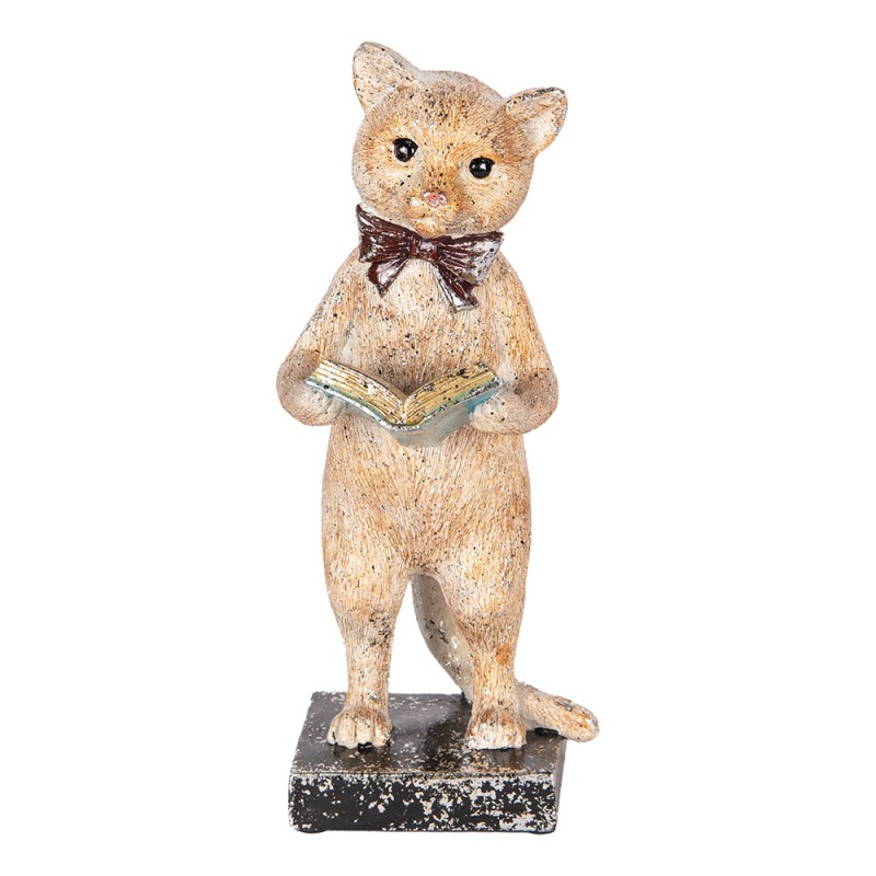 6PR5078 Figurine décorative Chat 27 cm Beige Couleur or Plastique