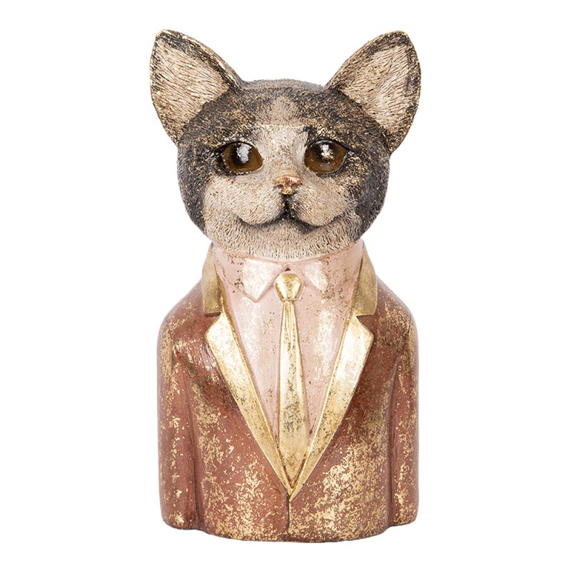 6PR5096 Decorative Figurine Cat 23 cm Brown Artificial Leather Metal