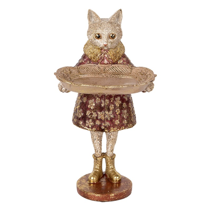 6PR5142 Decorative Figurine Cat 27 cm Beige Gold colored Plastic