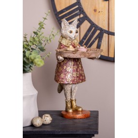 26PR5142 Dekorationsfigur Katze 27 cm Beige Goldfarbig Kunststoff