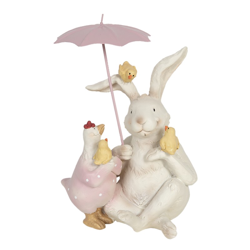 6PR3190 Figurine Lapin 12x11x16 cm Blanc Rose Polyrésine Accessoires de maison