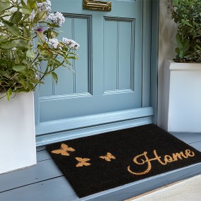 2MC218 Door Mat 75x45 cm Gold colored Black PVS Coconut Fiber Butterflies Rectangle Coconut Mat