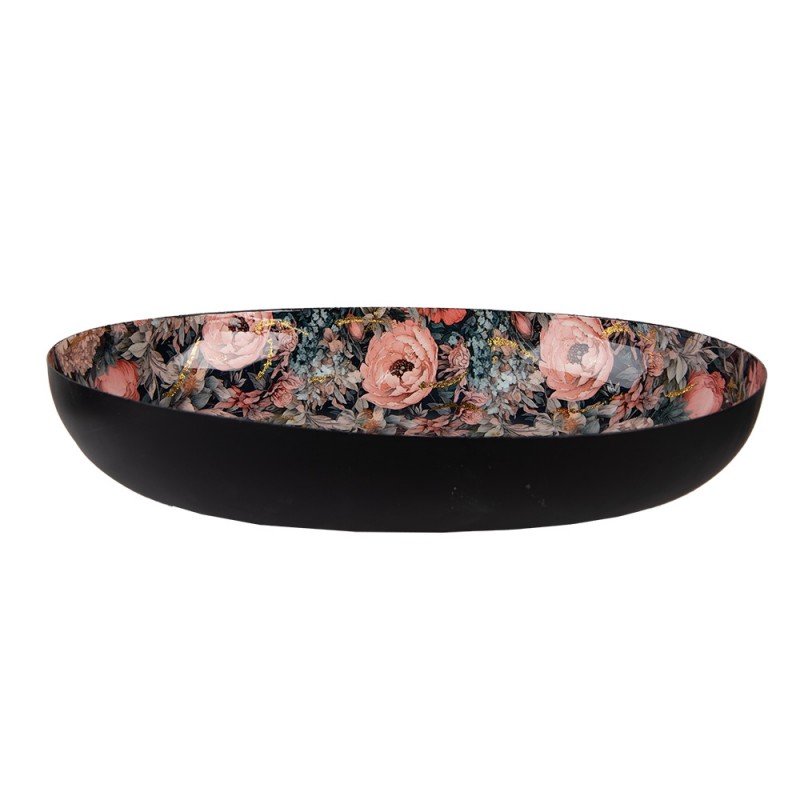 65895 Scodella decorativa 45x32x9 cm Nero Rosa Metallo Fiori Ovale 65895 Scodella decorativa 45x32x9 cm Nero Rosa Metallo Fiori Ovale