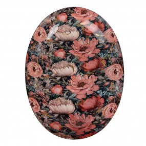 265895 Scodella decorativa 45x32x9 cm Nero Rosa Metallo Fiori  Ovale