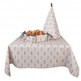 2BNS48 Torchon Ø 80 cm Beige Gris Coton Lapin Rond