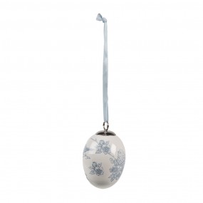 26CE2034 Easter Pendant Egg Ø 6x8 cm White Blue Ceramic