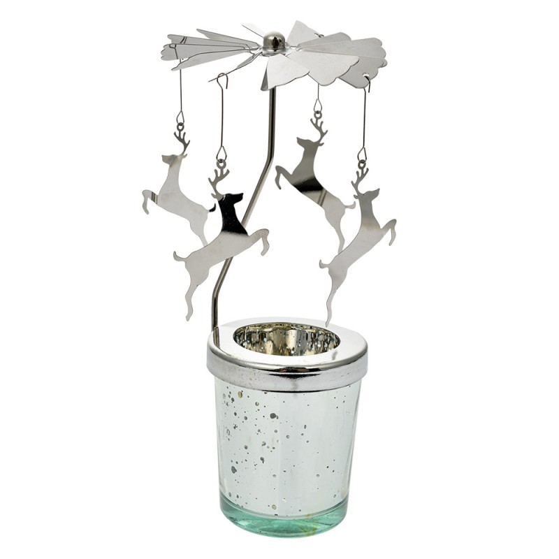 66078 Tealight Holder Ø 8x17 cm Silver colored Glass Metal Deer 66078 Tealight Holder Ø 8x17 cm Silver colored Glass Metal Deer