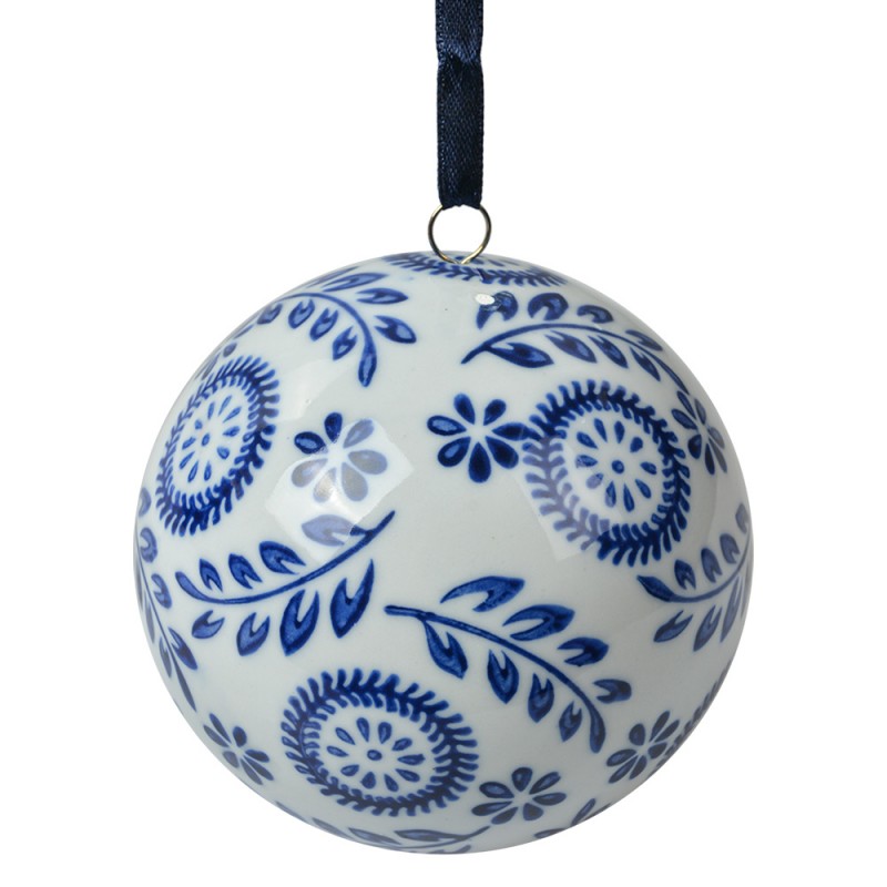 6CE2110 Decoratie Hanger Ø 8 cm Wit Blauw Keramiek