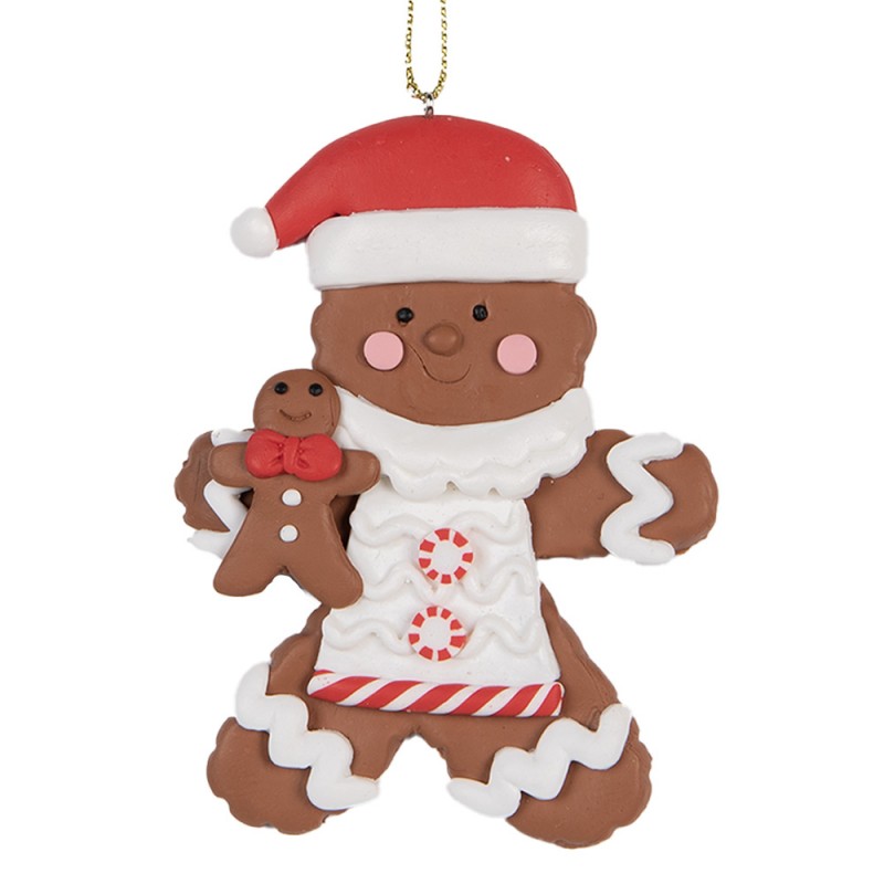 6CE2114 Christmas Ornament Gingerbread man 7x9 cm Brown Red Ceramic