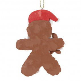 26CE2114 Christmas Ornament Gingerbread man 7x9 cm Brown Red Ceramic