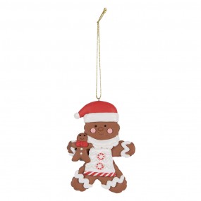 26CE2114 Christmas Ornament Gingerbread man 7x9 cm Brown Red Ceramic