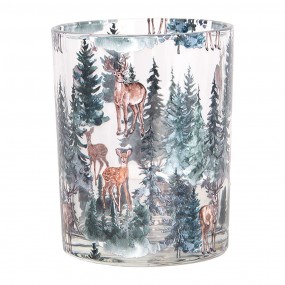 26GL4960 Tealight Holder Set of 2 Ø 7x8 / 10x13 cm Transparent Glass Deer