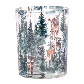 26GL4960 Tealight Holder Set of 2 Ø 7x8 / 10x13 cm Transparent Glass Deer