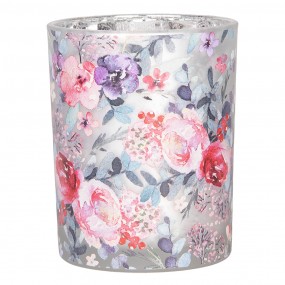 26GL4970 Tealight Holder Set of 2 Ø 7x8 / 10x13 cm Grey Glass Flowers