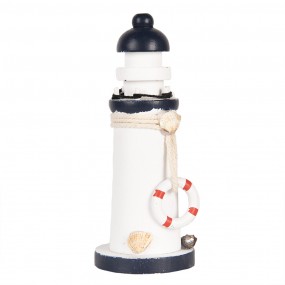 26H2406 Decoratie Vuurtoren Ø 6x15 cm Wit Blauw Houtproduct