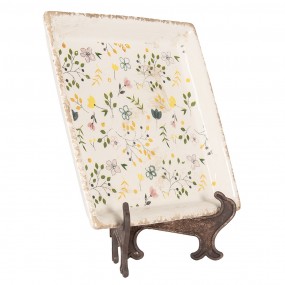 26CE2019 Onderbord 22x22x3 cm Beige Keramiek Bloemen