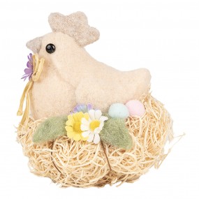 265958 Decorative Figurine Chicken 10x11x13 cm Beige Textile on Plastic