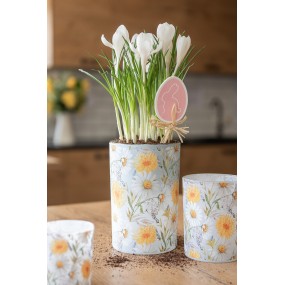 26GL4957 Tealight Holder Ø 12x18 cm White Yellow Glass Flowers