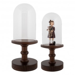 26GL5060CH Glass Bell Jar Ø 17x40 cm Brown Wood Glass