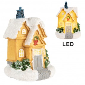 26PR5738 Decoratie Huis met LED 6x5x9 cm Geel Kunststof
