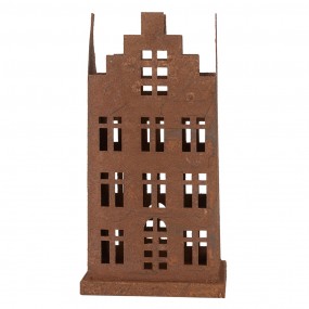 26Y5775 Dekorationsfigur 2er Set Haus 11x11x21 / 8x8x16 cm Braun Metall