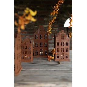 26Y5775 Dekorationsfigur 2er Set Haus 11x11x21 / 8x8x16 cm Braun Metall