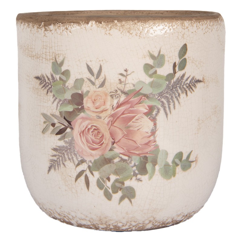 6CE1981XL Bloempot Ø 20x19 cm Beige Keramiek Bloemen 6CE1981XL Bloempot Ø 20x19 cm Beige Keramiek Bloemen