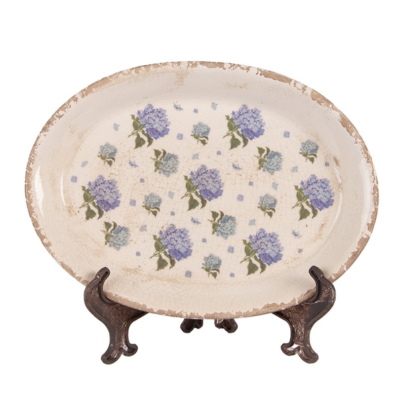 6CE2024 Onderbord 25x18x2 cm Beige Blauw Keramiek Bloemen 6CE2024 Onderbord 25x18x2 cm Beige Blauw Keramiek Bloemen