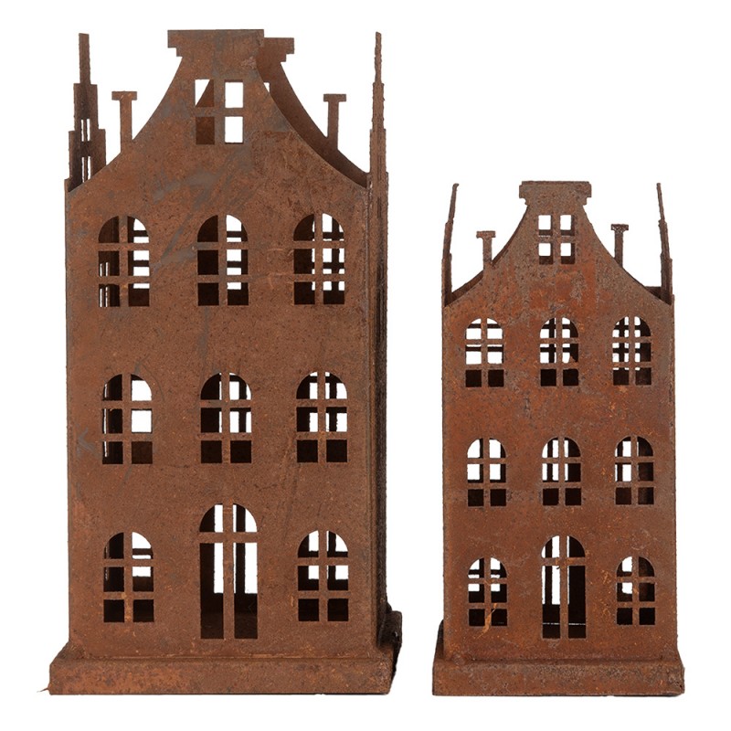 6Y5791 Decorative Figurine Set of 2 House 14x14x27 / 11x11x23 cm Brown Metal 6Y5791 Decorative Figurine Set of 2 House 14x14x27 / 11x11x23 cm Brown Metal