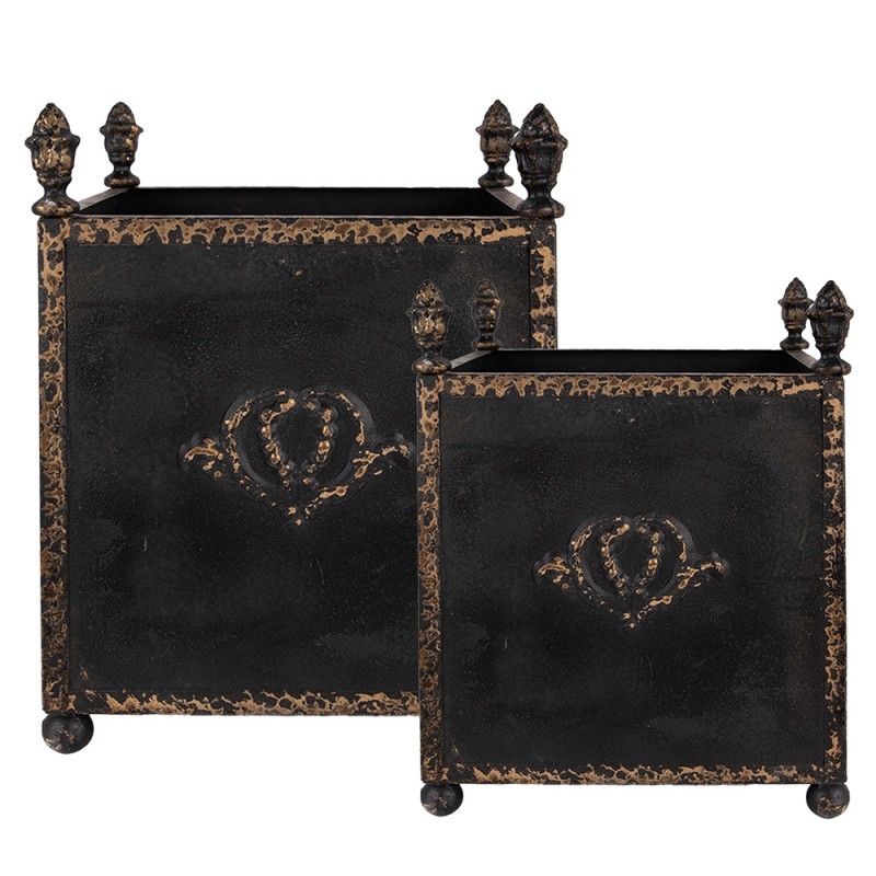 5Y1293 Pot de fleurs set de 2 42x42x51 / 32x32x41 cm Noir Métal