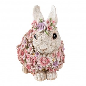 26PR3333 Figurine Lapin 19x12x18 cm Rose Polyrésine Fleurs Accessoires de maison