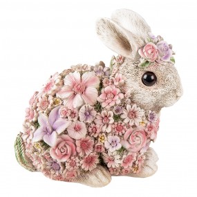 26PR3333 Figurine Lapin 19x12x18 cm Rose Polyrésine Fleurs Accessoires de maison