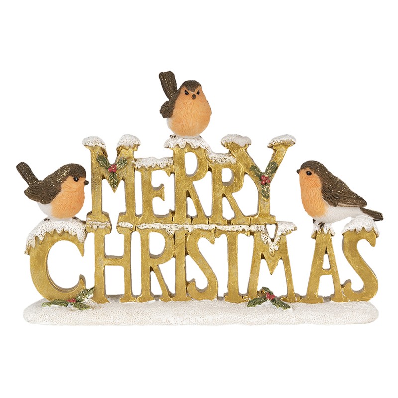 6PR3466 Beeld Vogel 13 cm Goudkleurig Wit Polyresin Kerstdecoratie
