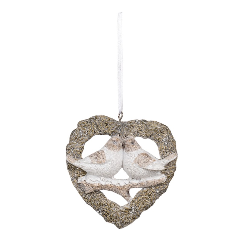 6PR3471 Pendentif décoratif Cœur 8x2x8 cm Gris Polyrésine Oiseau En