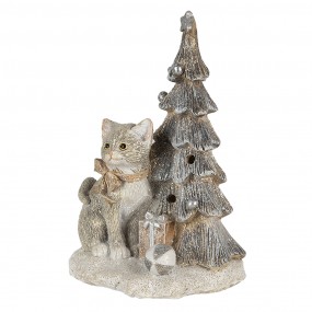 26PR4629 Figurine Cat 12x9x16 cm LED Grey White Polyresin Christmas Decoration