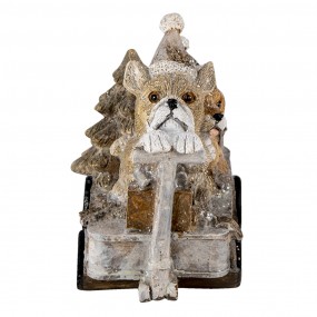 26PR4637 Figurine Dog 10x6x9 cm Grey Beige Polyresin Christmas Decoration