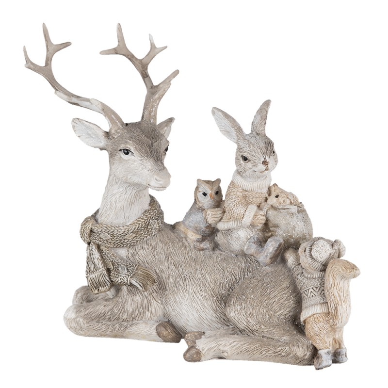 6PR4651 Figurine Animaux 16 cm Gris Beige Polyrésine Animaux Accessoires de maison