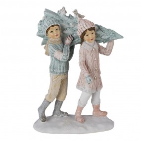Clayre & Eef Figurine Enfants 15 cm Vert Rose Polyrésine