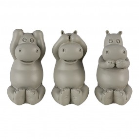 26PR4679 Decorative Figurine Set of 3 Hippopotamus 15x6x9 cm Grey Polyresin Hippopotamus