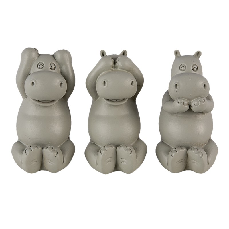 6PR4679 Decorative Figurine Set of 3 Hippopotamus 15x6x9 cm Grey Polyresin Hippopotamus